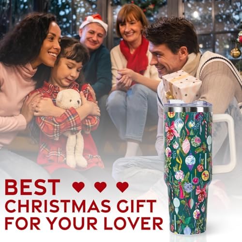 Christmas Tumbler with Handle and Straw Lid 40 oz,Cute Christmas Gifts for Women Xmas Balls Ornament Vacuum Insulated Leak Proof Tumbler,Winter Holiday Accessories Stainless Steel Coffee Cup Mug - Image 7