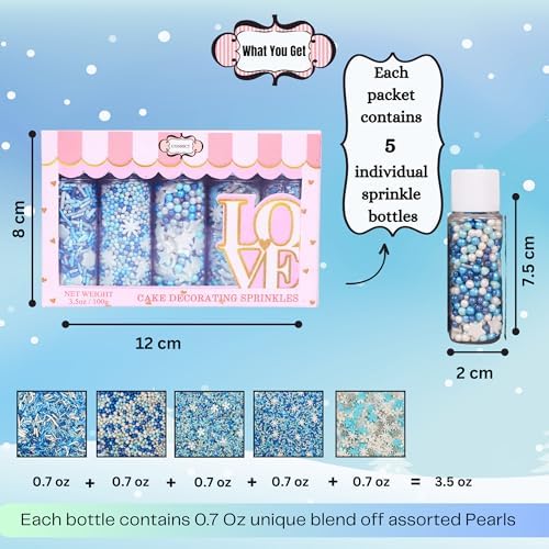 Confect Christmas Sprinkles | Sky Blue & White Mix | Edible Pearl, Flower & Vermicelli Sprinkles | Winter Holiday Cake & Cupcake Decorations- 5 Oz - Image 5