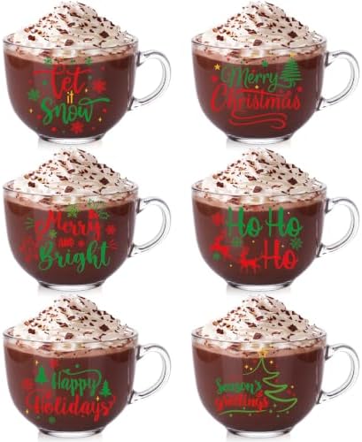 Patelai Glass Christmas Coffee Mugs 14 oz Snowflake Tree, 6 Pcs, Cute by Patelai