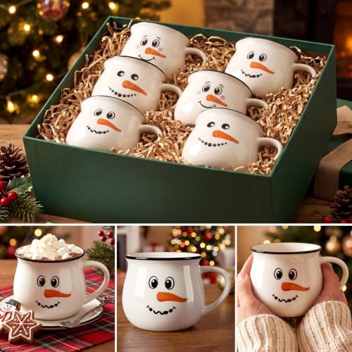 Vesici 6 Pcs Christmas Ceramic Mugs Bulk White Snowman Winter Coffee Cups - Image 6