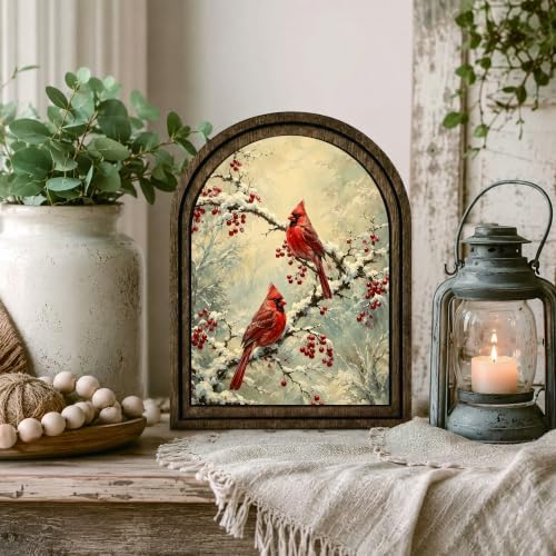 Winter Cardinal Arched Table Sign, Christmas Farmhouse Shelf Decor - Image 6