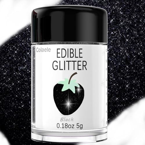 Black Edible Glimmer Powder Glitter - Colaele 5 grams Food-Grade Luster Dust Metallic Fancy Food Decorating Sprinkle Glimmery Brew Dust for Cake Decorations Drinks Wine Beverage Candy Dessert, Vegan - Image 6