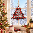 Christmas Decorations Buffalo Plaid Christmas Tree Wooden Hanging Sign - Image 6