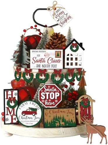 Funnymoom 17 Pcs Christmas Tiered Tray Decor Winter Tiered Tray Decor Set by Funnymoom