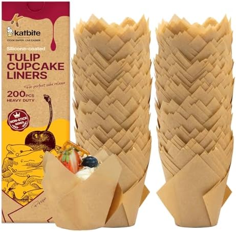 Katbite Tulip Cupcake Liners 200PCS, Standard Size Muffin Baking Cups Brown by katbite