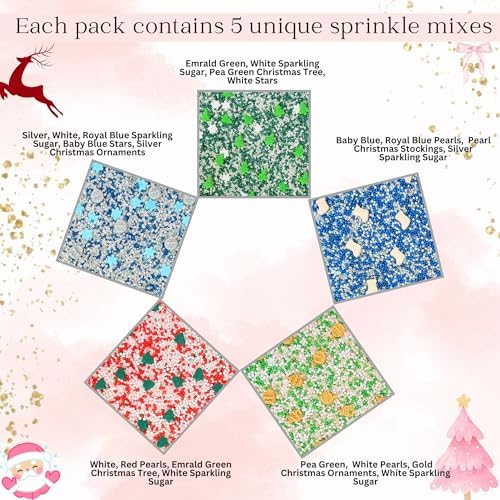 Confect Christmas Sprinkles | Christmas Sprinkles - Green White Silver Blue Red Sparkling Sugar I Christmas Tree Stocking & Snowflakes for Dessert Decorating- 5 Oz - Image 2
