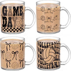 Tioncy 4 Pcs 12 oz Volleyball Glass Mugs with Handles, Team Gifts by Tioncy