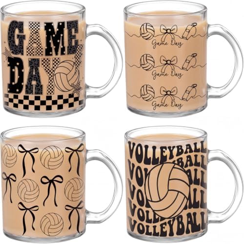 Tioncy 4 Pcs 12 oz Volleyball Glass Mugs with Handles, Team Gifts by Tioncy