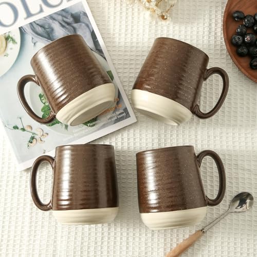 HASENSE Porcelain Coffee Mugs Set of 4-15 Ounce Large Ceramic Coffee Cups Set with Handle for Latte, Tea, Cocoa and Hot Chocolate, Brown Coffee Mugs for Men and Women, Microwave Safe - Image 5