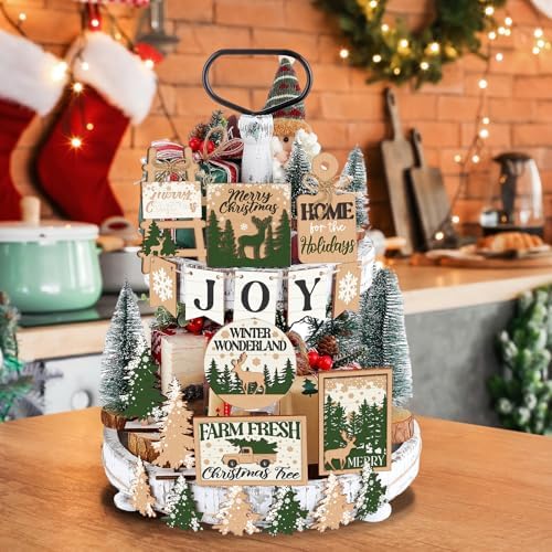 Funnymoom 17 Pcs Christmas Tiered Tray Decor Set Winter Tray Decorations - Image 6