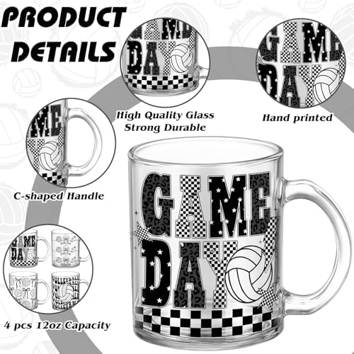 Tioncy 4 Pcs 12 oz Volleyball Glass Mugs with Handles, Team Gifts - Image 2