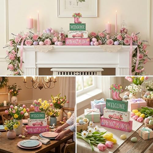 Spring Decorations, 4 Pcs Wooden Spring Table Decorations - Image 6