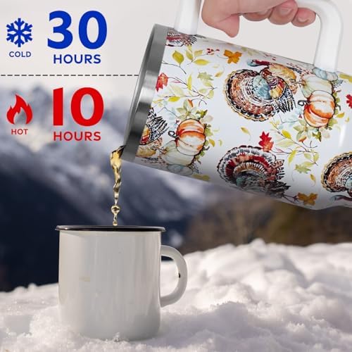 Thanksgiving Tumbler with Handle and Straw Lid 40 oz,Cute Thankful Thanks Turkey Pumpkin Gifts for Women Vacuum Insulated Leak Proof Tumbler,Winter Holiday Accessories Stainless Steel Coffee Cup Mug - Image 5