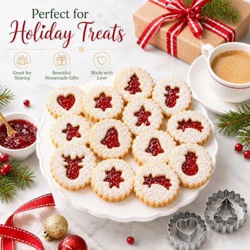 Crethinkaty 9 Pcs Mini Christmas Linzer Cookie Cutters Set, Stainless Steel Cookie Cutters, Christmas Tree, Gingerbread Man, Snowman, Elk - for Christmas Winter Holiday Baking - Image 6