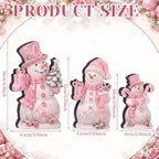 Suzile 3 Pcs Christmas Pink Candy Snowman Decoration Wooden Indoor Decor - Image 3