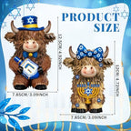 2 Pcs Hanukkah Highland Cow Figurines Decor, Blue Hanukkah Style - Image 3