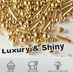 HUEBEATY® 6-in-1 Metallic Gold Dragees Sprinkles for Cake Decorating, Cupcakes & Cookies | 180g/6.36oz | Birthdays, Weddings, Holiday, Christmas Fancy Gold Cake Candy Pearls Sprinkles and Decorations - Image 4