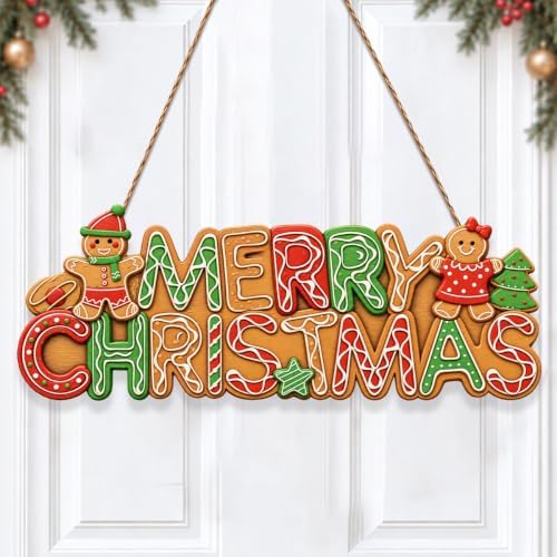 Merry Christmas sign Gingerbread Christmas Decorations Hanging Wooden Sign by GUDIO