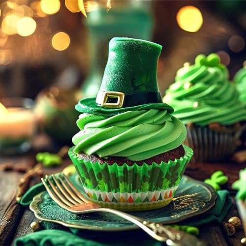SANNIX 450pcs St. Patrick's Day Cupcake Liners, Irish Clover Shamrock Print Baking Cupcake Green Wrappers Paper Muffin Liners for St. Patrick's Day Party Candy Cake Decorations Supplies(9 Designs) - Image 3