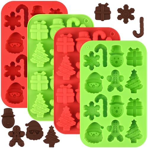 Christmas Chocolate Molds, Christmas Candy Silicone Molds, 4 Packs 14 Cavity Xmas Theme Baking Molds for Making Chocolate, Candy, Gummy, Jello, Ice, Wax Melts by Actvty