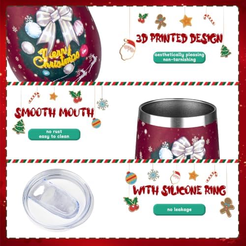 MEZMUT 12 Oz Insulated Christmas Wine Tumbler with Lid Straw (Red,1) - Image 3