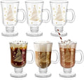 Sliner 6 Pcs Glass Coffee Mugs, Xmas Tree Irish Mugs with Handle by Sliner