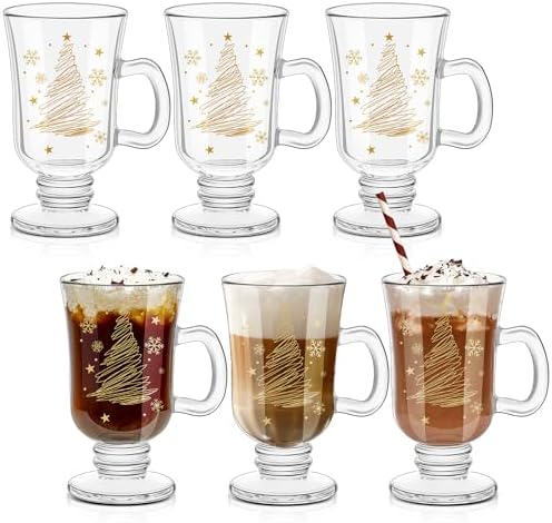 Sliner 6 Pcs Glass Coffee Mugs, Xmas Tree Irish Mugs with Handle by Sliner