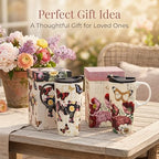 Topadorn 17oz Ceramic Travel Mugs with Lids, Butterfly Floral Mug Set of 2 - Image 3
