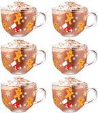 Sliner 6 Pcs Christmas Glass Coffee Mugs with Handle, 16 oz Clear Irish Coffee Mugs Footed Irish Glasses Christmas Winter Holiday Cups for Beverages Latte Hot Chocolate(Gingerbread) by Sliner
