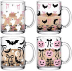 Tioncy 4 Pcs Halloween Coffee Mugs 12 oz Glass Pink Bow by Tioncy