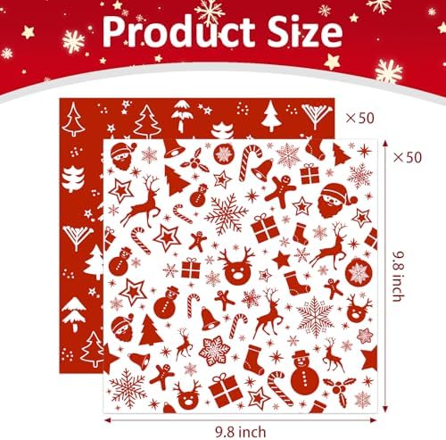 Zezzxu 100 Sheets Wax Paper for Food, Red and White Parchment Paper for Cookie Box Deli Wrapping Grease Resistant Basket Liners (9.8 x 9.8 Inches) - Image 2
