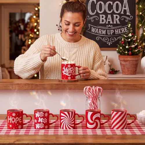 Christmas Mugs Set of 6 with Heart Handles, 10 oz Ceramic Cups - Image 6
