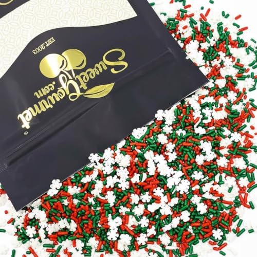 SweetGourmet Christmas Holiday Sprinkles Noel Mix, Red Green White Snowflake Cake Decorating Sprinkles, Bulk Baking Confetti for Cupcakes and Cookies, 2 Pounds by SweetGourmet