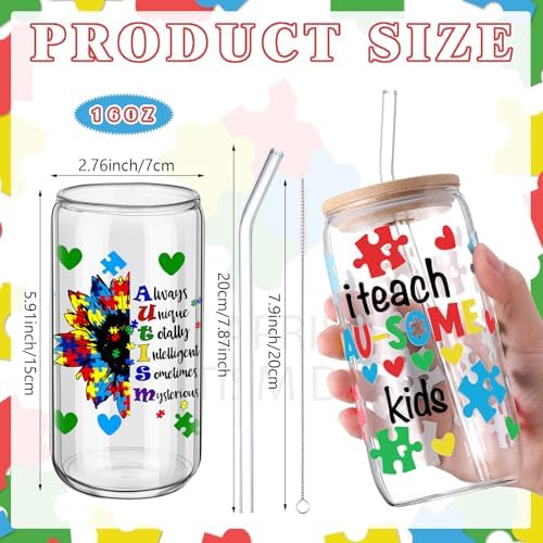 SiliFine Autism Teacher Appreciation Gifts, 6 Pcs Glass Cups with Lids - Image 3