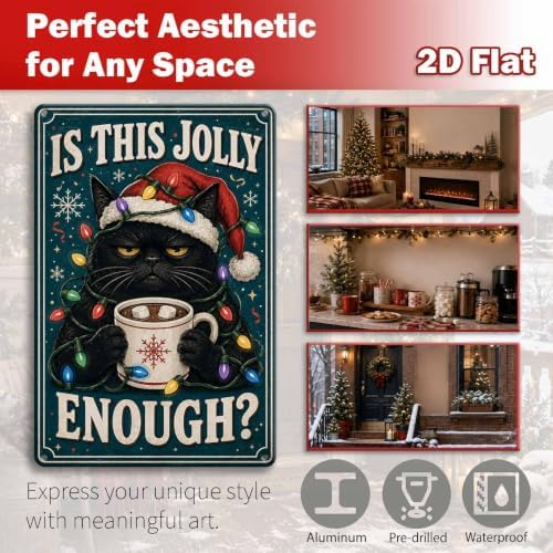 Christmas Cat Sign, Black Cat Holiday Decor, Vintage Wall Art - Image 2
