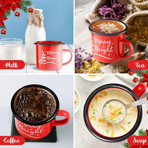 Yaomiao 6 Pack Christmas Enamel Mugs 12 Oz Cups,Merry Bright,Red - Image 6