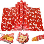 Zezzxu 100 Sheets Wax Paper for Food, Red Ho Ho Parchment Paper for Cookie Box Deli Wrapping Grease Resistant Basket Liners (9.8 x 9.8 Inches) by Zezzxu