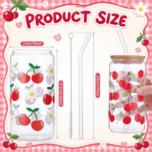 Vesici 6 Set Cherry Glass Cups with Lid Straw and Stopper, Cherry Gift - Image 3