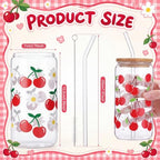 Vesici 6 Set Cherry Glass Cups with Lid Straw and Stopper, Cherry Gift - Image 3