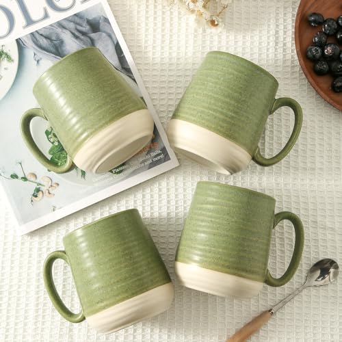 Large Ceramic Coffee Mugs Set - 15 OZ Porcelain Coffee Latte Cups Set of 4 with Handle Perfect for Cappuccino, Tea, Mocha, Hot or Cold Drinks, Unique Glaze Design for Home, Cafe and Coffee Bar, Green - Image 5