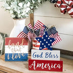 MEETYAMOR 4th of July Decorations, Memorial Day God Bless America Wooden Block Sign with Star, 250th Anniversary Patriotic Independence Day Decor for The Home Tiered Tray Shelf Table Tabletop Mantel - Image 6