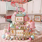 Shellwei 24pcs Pink Christmas Tiered Tray Decor Set Rustic Gingerbread Sign - Image 6