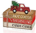 4 Pcs Christmas Tiered Tray Decor Red Truck Wooden Book Signs by Anglechic
