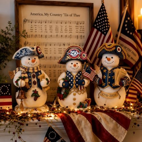 Suzile 3 Pcs 250th Anniversary 1776 Wooden Snowman Decor for Veterans Day - Image 2