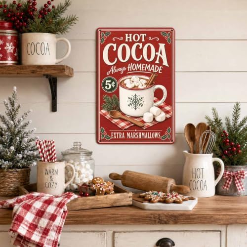 Hot Cocoa Sign, Christmas Kitchen Decor, Vintage Holiday Wall Art - Image 4
