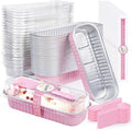 Mini Loaf Pans with Lids and Spoons Aluminum Foil, Disposable 6.8oz/200ml Pink Mini Cake Pans with Lids, Small Cake Tins Foil Bread Pan for Christmas Halloween Party Rectangle 30 Pack by ZOXILEN