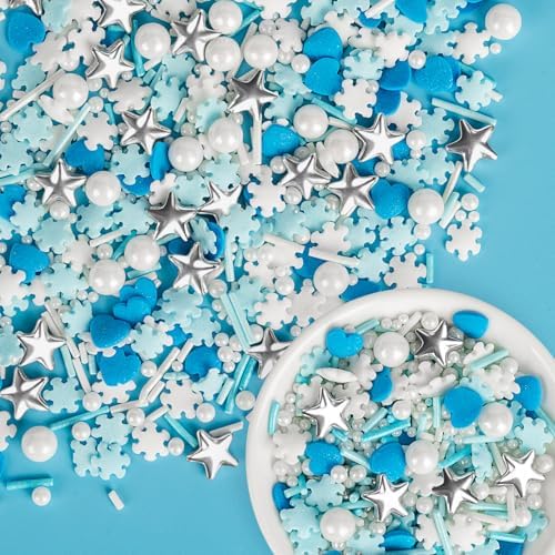 Edible Snowflake Sprinkles,Frozen Sprinkle for Cake Decorating,Blue White by Sugarzy
