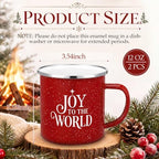 Willinglong 2 Pcs Joy to The World Christmas Mugs Gift 12 oz Enamel Cup - Image 2