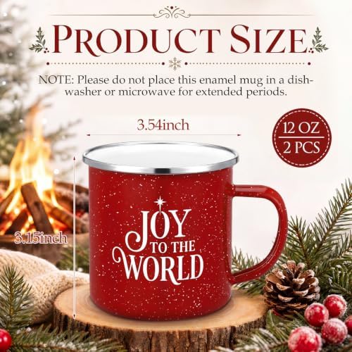 Willinglong 2 Pcs Joy to The World Christmas Mugs Gift 12 oz Enamel Cup - Image 2