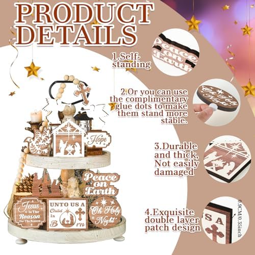 Funnymoom 17 Pcs Christmas Christian Tiered Tray Decor Set Jesus Tray Decor - Image 3